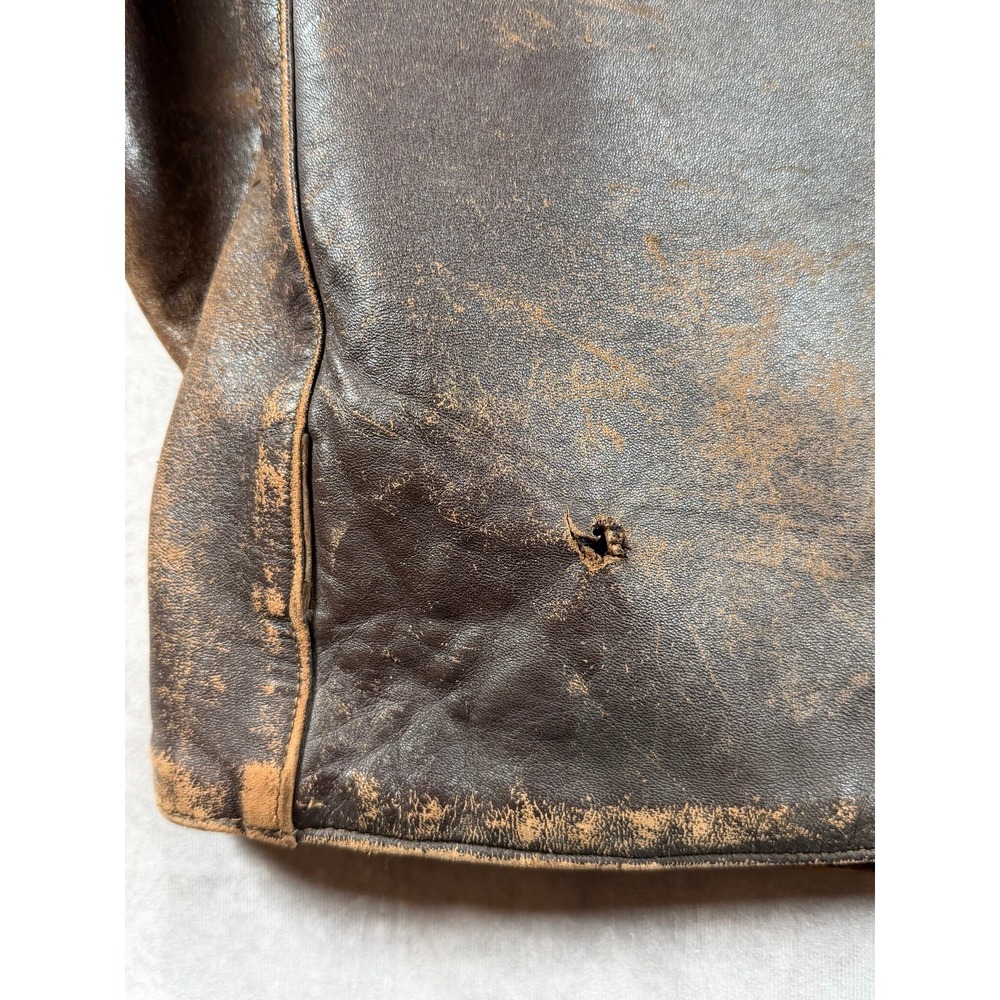Unbranded Vintage Brown Leather Jacket Blanket Lined CHIC Ring Pull Zipper - Picture 7 of 16